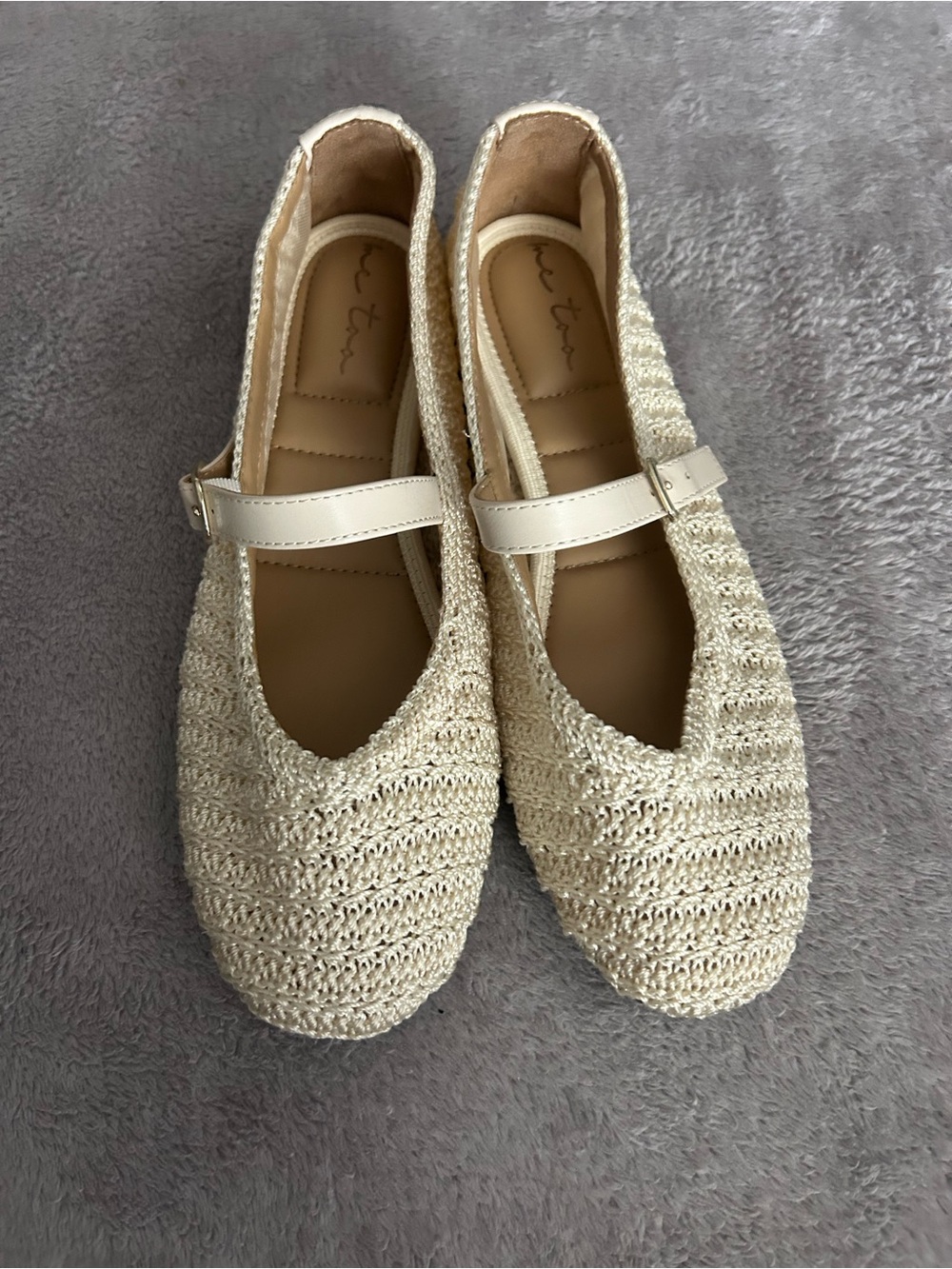 me too Cream Crochet Mary Jane Flats with Strap